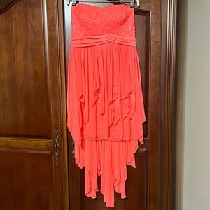 🌺 MY MICHELLE coral straplesss asymmetrical dress Size 13